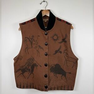 Double D Ranch Vtg Frontier Ledger Art Vest L Beaded Native American Style Rare